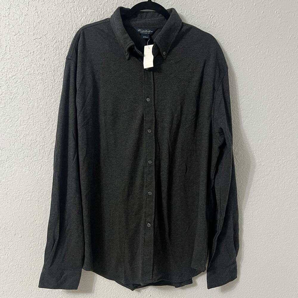 Brooks Brothers New Button Down Shirt Mens XL Gray Long Sleeve 100% Cotton